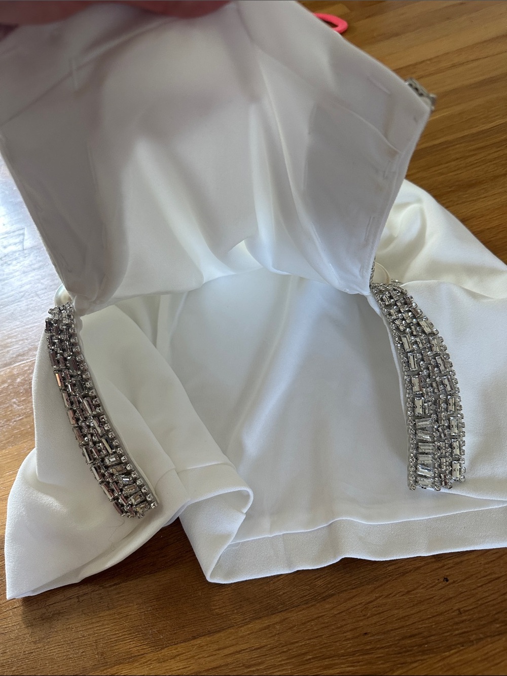 Amazing Lace | Elegant White Cowl Neck Mini Dress with Pearl & Crystal Accents - Picture 9 of 15